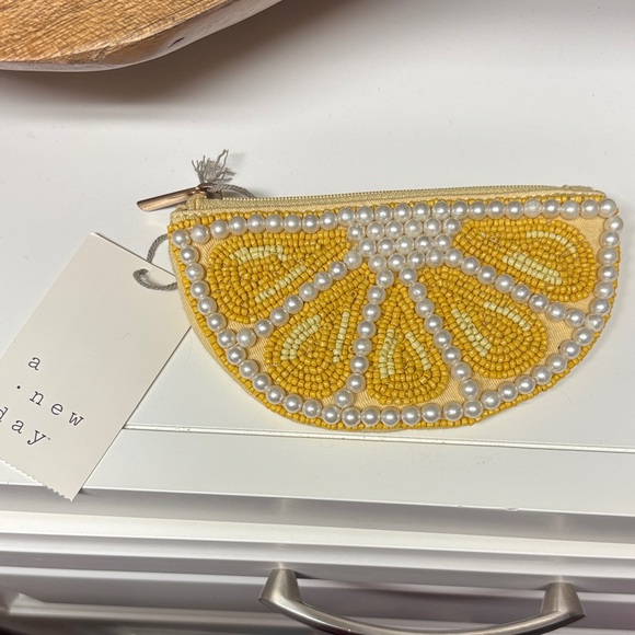 a new day Handbags - A New Day Citrus Beaded zippered mini coin purse